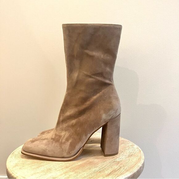 Steve Madden Lockwood Suede Mid Shaft Zip Up Block Heel Boots in Tan Sz 10 NWOB - Picture 3 of 8